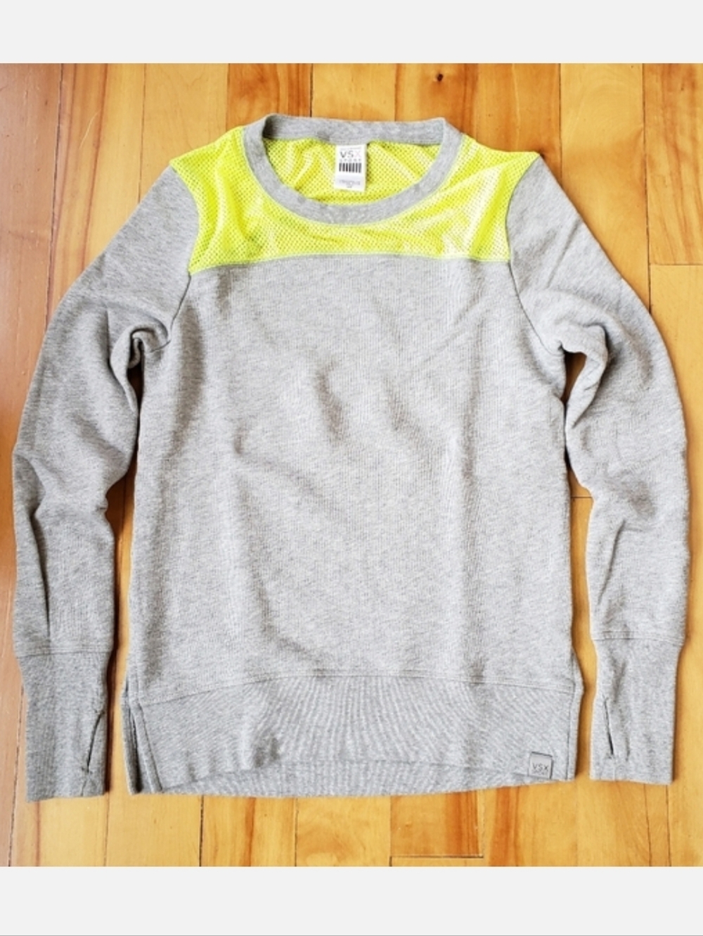 Victoria's Secret VSX Crewneck in Gray with Neon Yellow Mesh